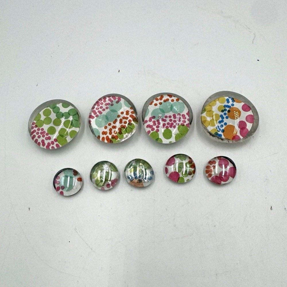 9pc Round Glass Abstract Pattern Refrigerator Magnets Multicolor 1in Novelty